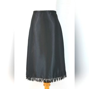 Oscar de la Renta Black Wool and Mesh Overlay Beaded Hem Skirt Size 10